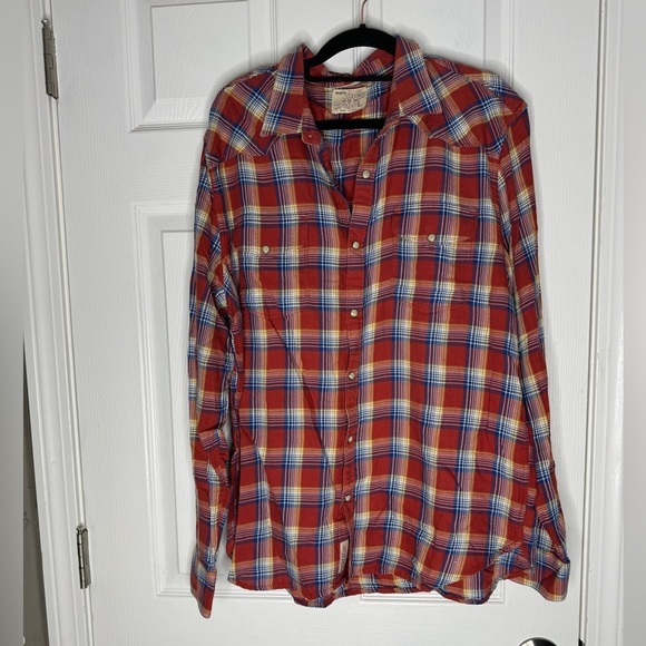 LUCKY BRAND Mens Western Plaid Classic Fit Pearl Snap Button Down Shirt Size L - Picture 1 of 9